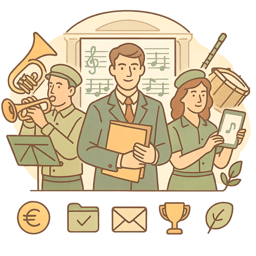 Illustration: Musikverein mit Blasinstrumenten