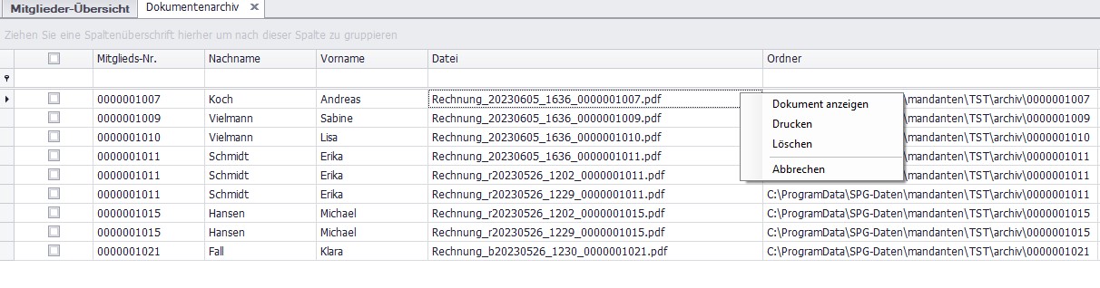 Dokumentenarchiv mit abgelegten E-Rechnungen