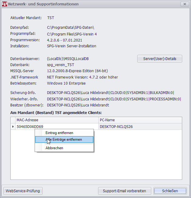 Fenster Netzwerk-Information mit MAC-Adressen