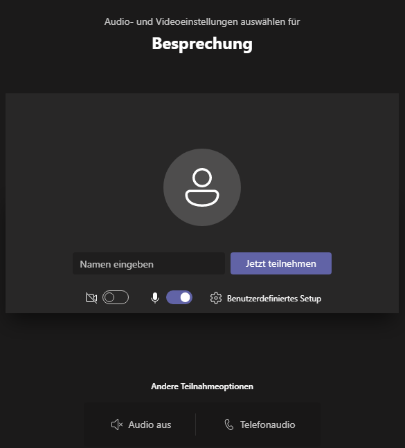 Auswahl der Teilnahmeoptionen vor dem Beitritt